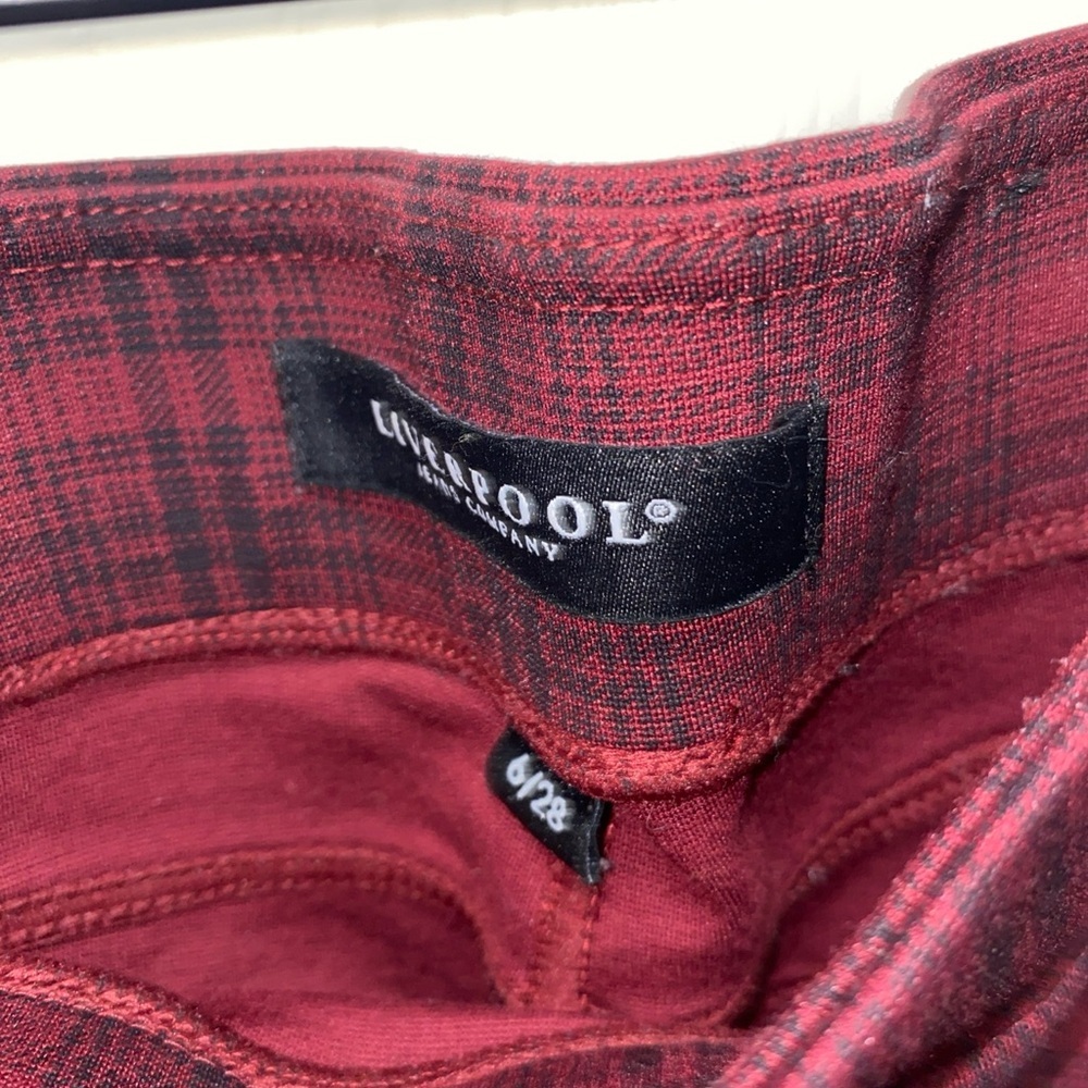 Liverpool Jeans Co Pull On Red Black Plaid Skinny Pants Trouser Womens Size 6/28 - Picture 8 of 9